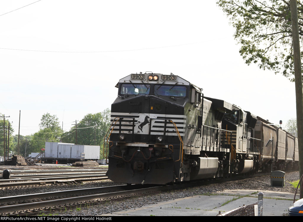 NS 9903 leads a northbound grain train